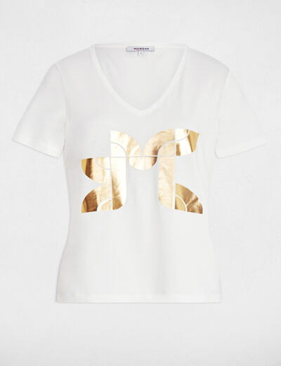 Kurz geschnittenes T-Shirt mit Druck weiss damen