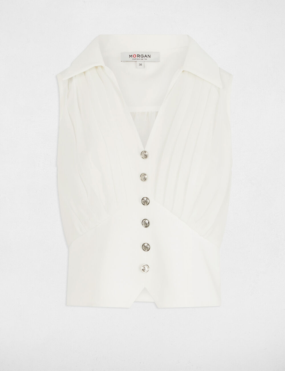 Top plissé sans manches blanc femme