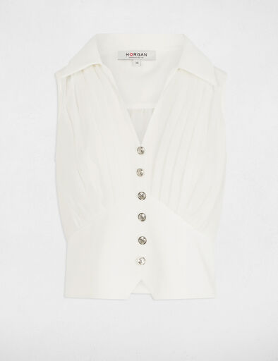 top plisse sans manches blanc femme Top plissé sans manches blanc femme