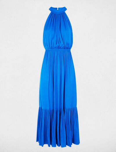 Robe longue évasée fluide bleu electrique femme