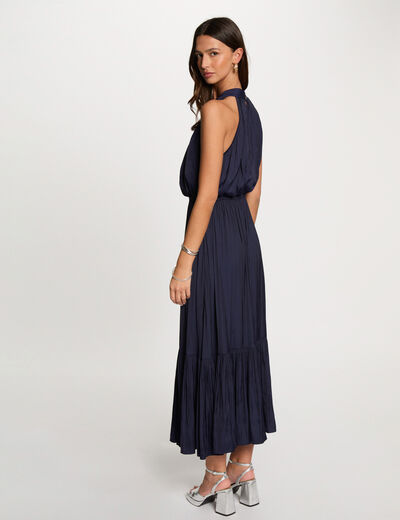 Robe longue évasée fluide bleu marine femme