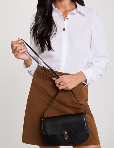 Sac bo&icirc;te bandouli&egrave;re en cuir noir femme
