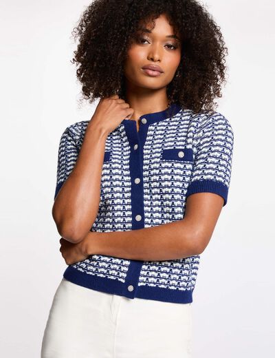 Gilet manches courtes imprim&eacute; bleu marine femme