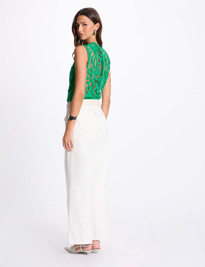 Top sans manches dentelle vert émeraude femme