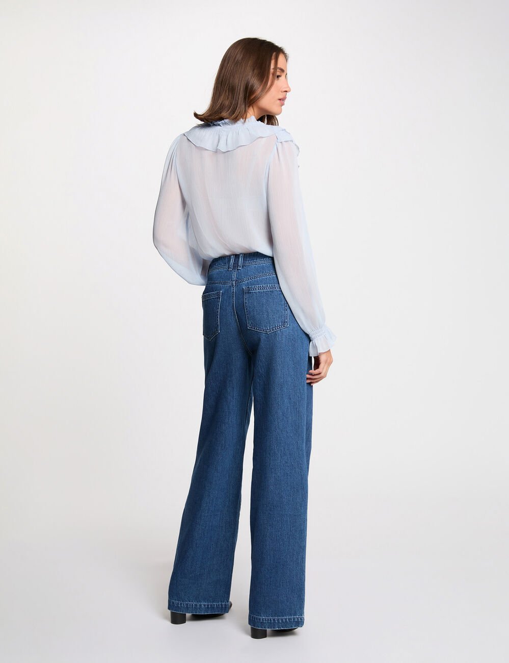 Chemise fluide col v bleu ciel femme