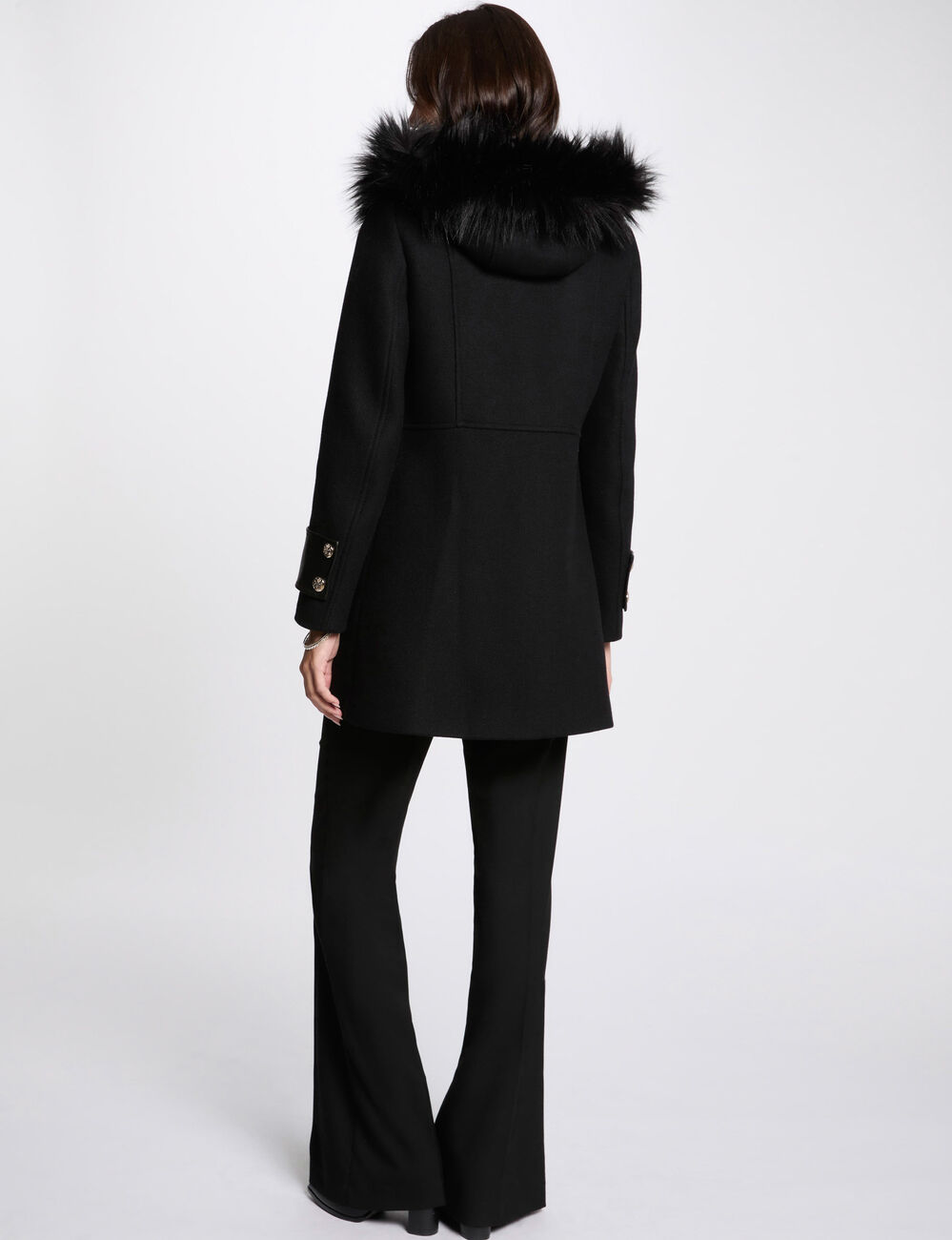 Manteau détails simili cuir noir femme