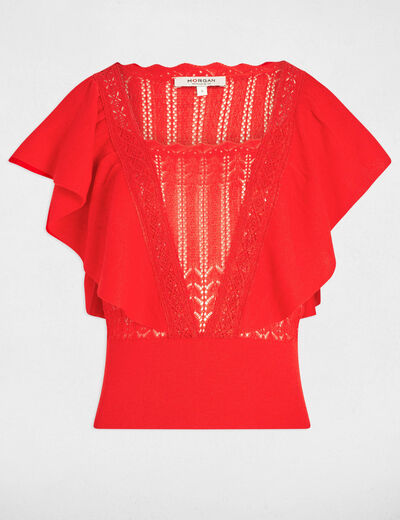 Kurzarm-Pullover mit Spitze orange damen