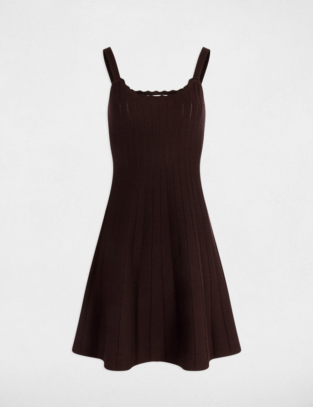 Robe tricot courte trap&egrave;ze marron fonc&eacute; femme