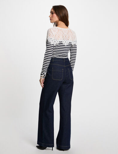 Gestreiftes Langarm-T-Shirt weiss damen