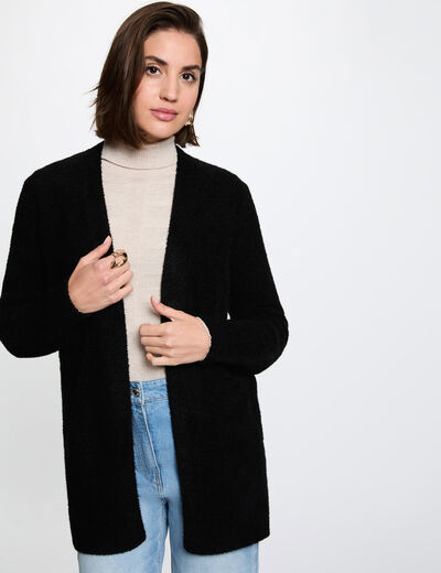 Gilet long col v noir femme