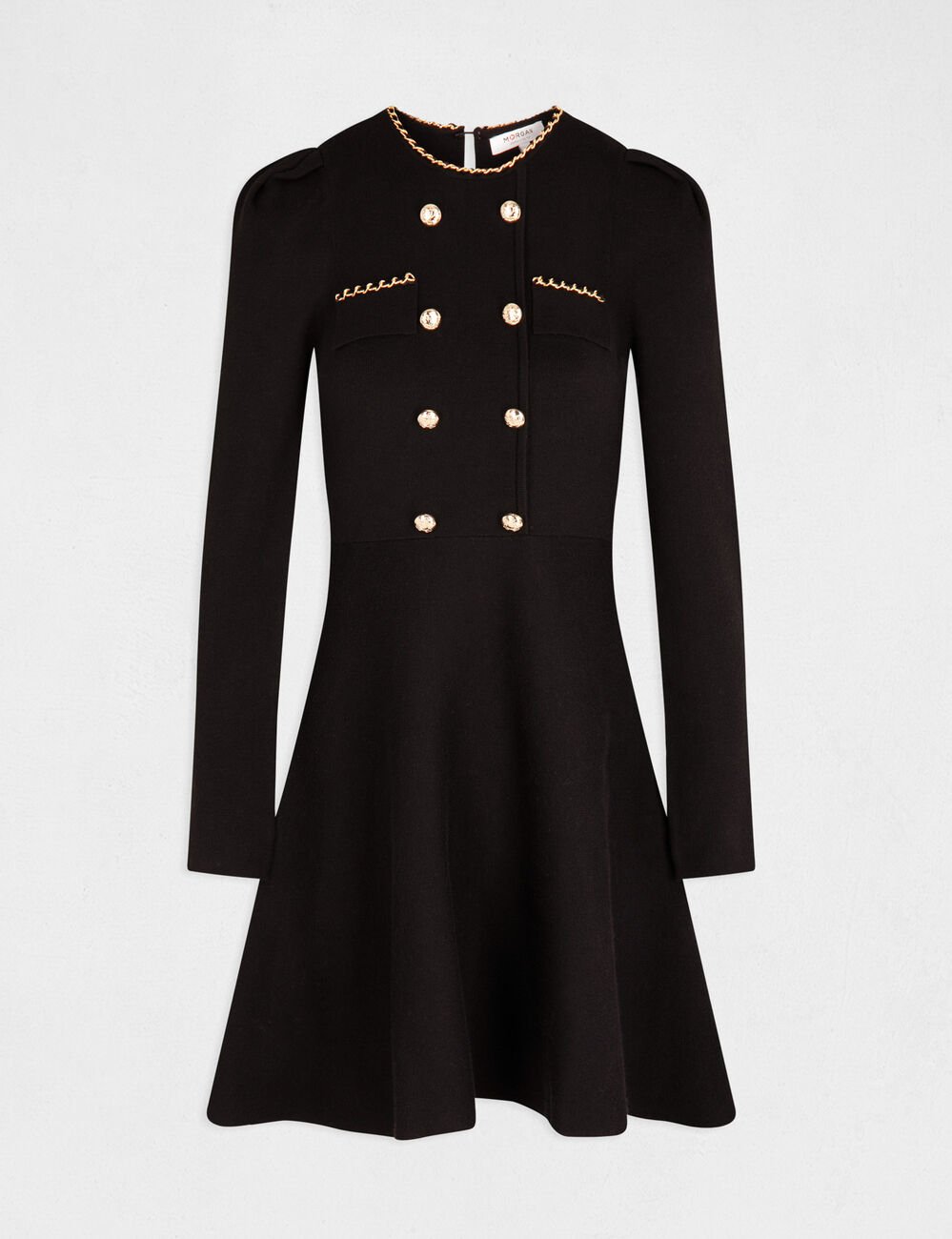 Robe tricot trap&egrave;ze avec boutons noir femme