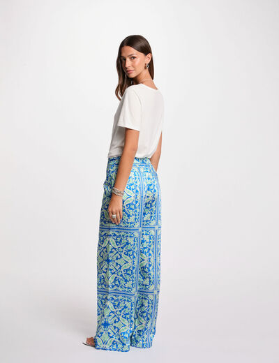 Pantalon large imprimé multicolore femme