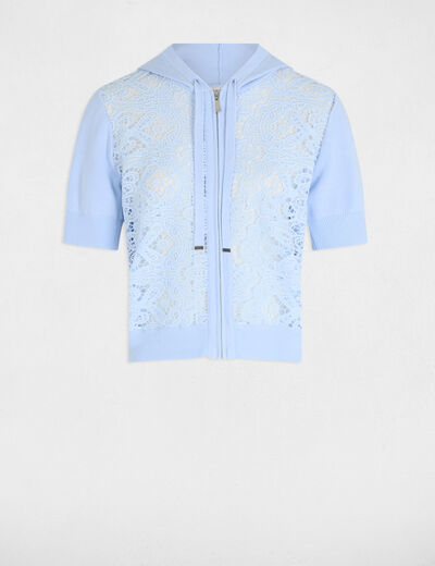 Gilet manches courtes capuche bleu ciel femme
