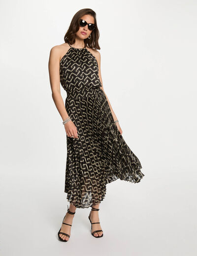 Robe longue évasée imprimée multicolore femme