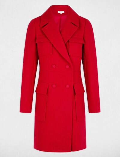 Manteau long boutonné rouge femme