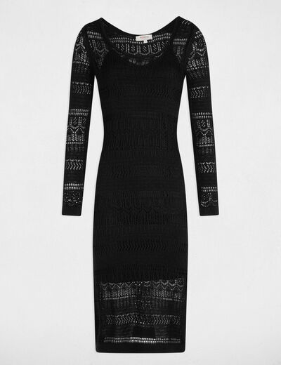 Robe tricot longue ajustée noir femme