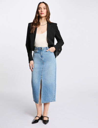 Blazer mit Fransen schwarz damen