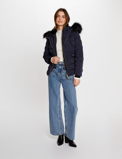 Doudoune cintrée à capuche marine femme
