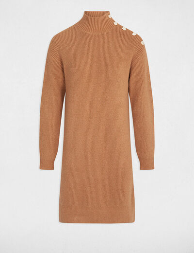 Robe pull droite col montant camel femme
