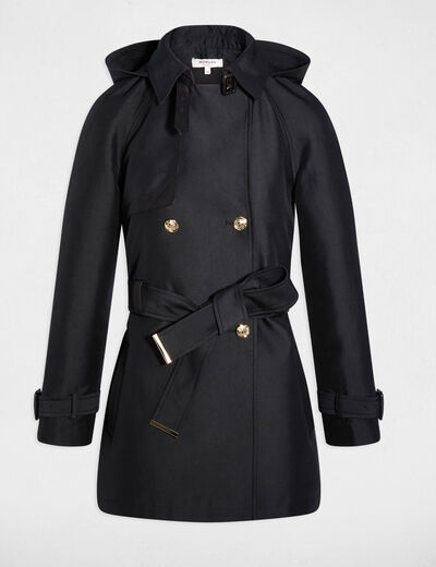 Mittellanger Trenchcoat mit Kapuze schwarz damen