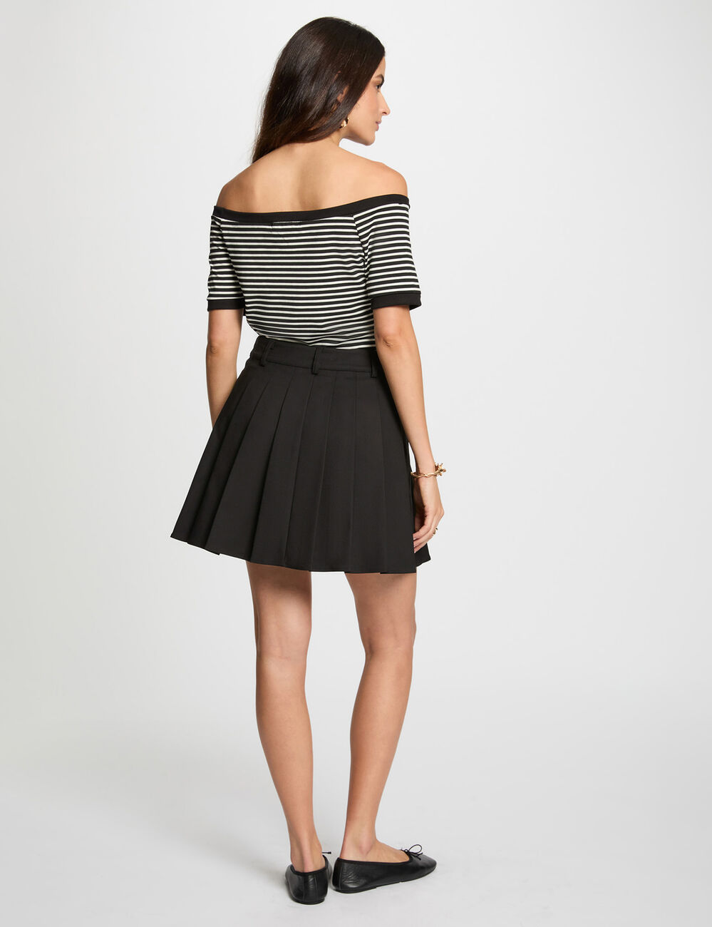 Gestreiftes Bardot-T-Shirt weiss damen