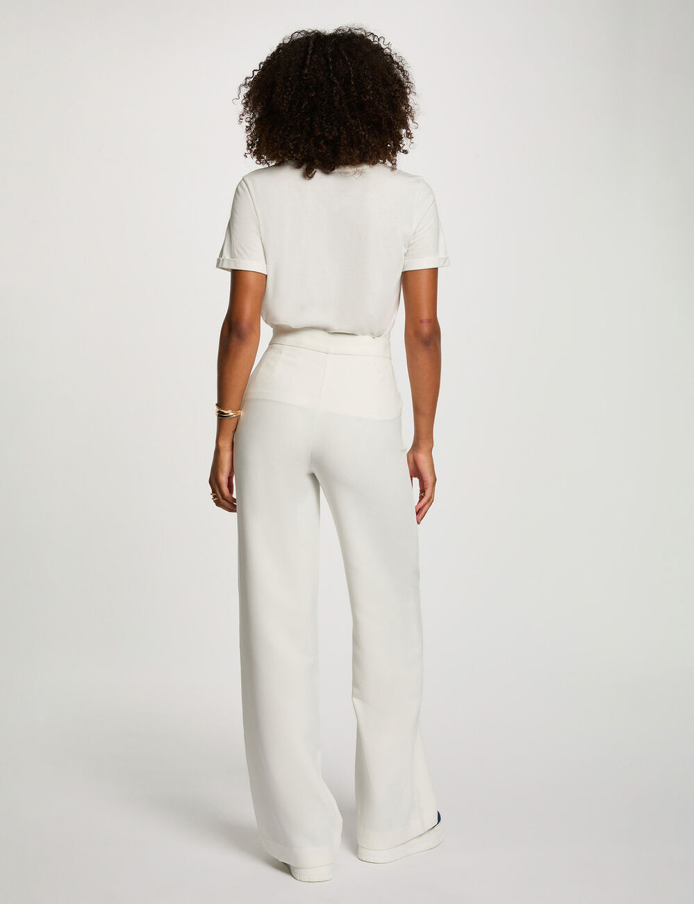 Pantalon large à boutons blanc femme