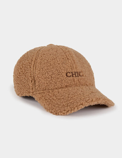 Casquette fausse fourrure camel femme