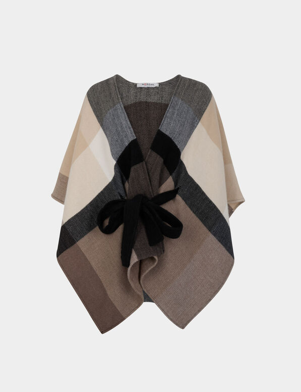 Karierte Cape sandfarben damen