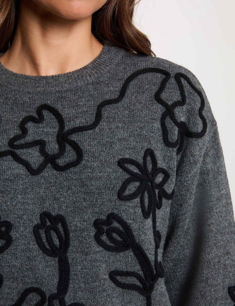 Pullover mit Rundhals und Muster dunkelgrau damen