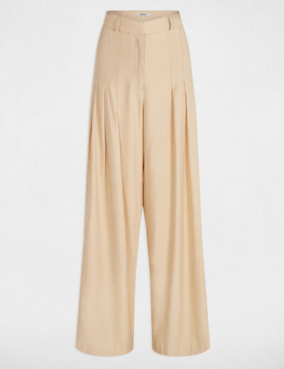 Pantalon large à pinces creme femme