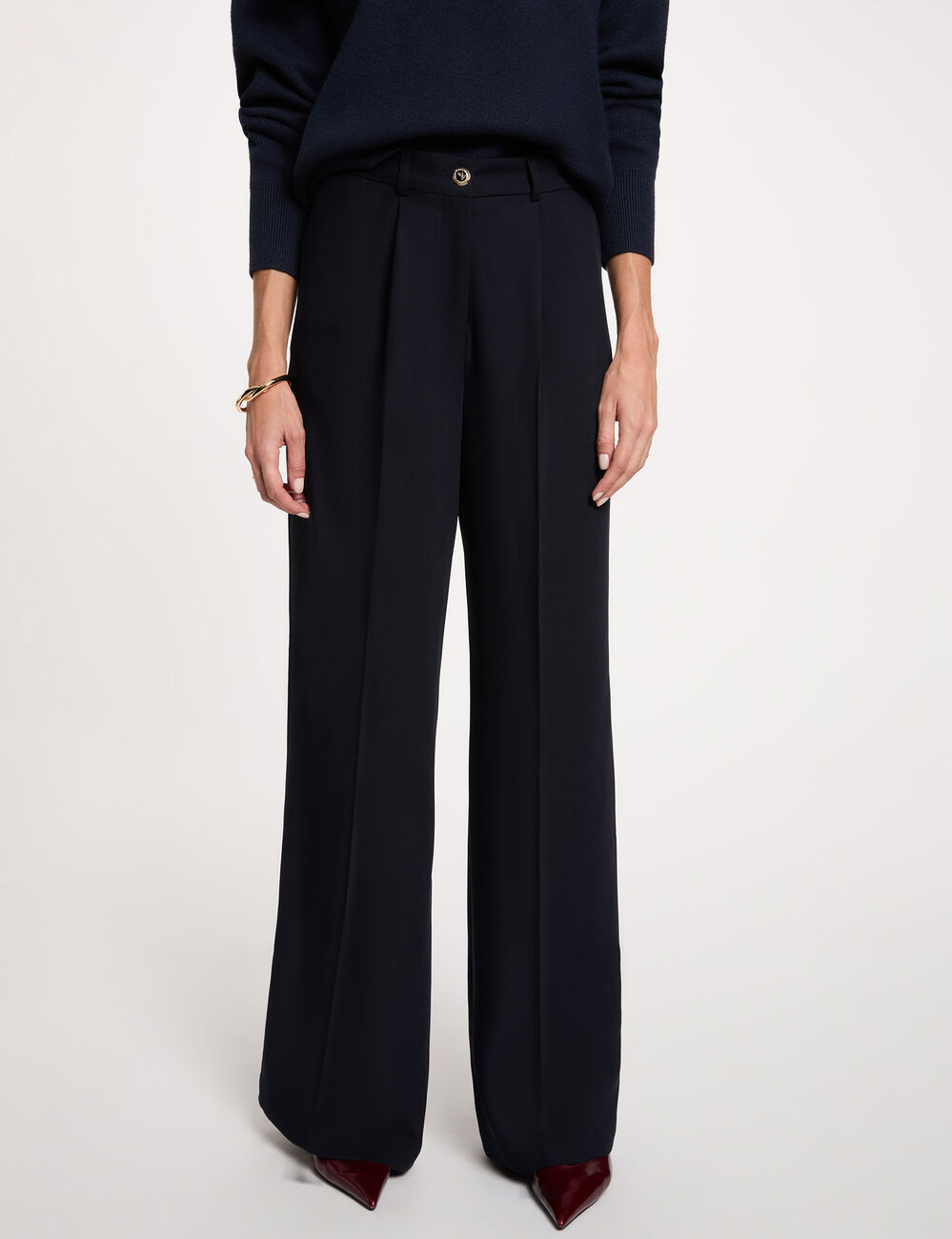 Pantalon slim taille haute bleu marine femme
