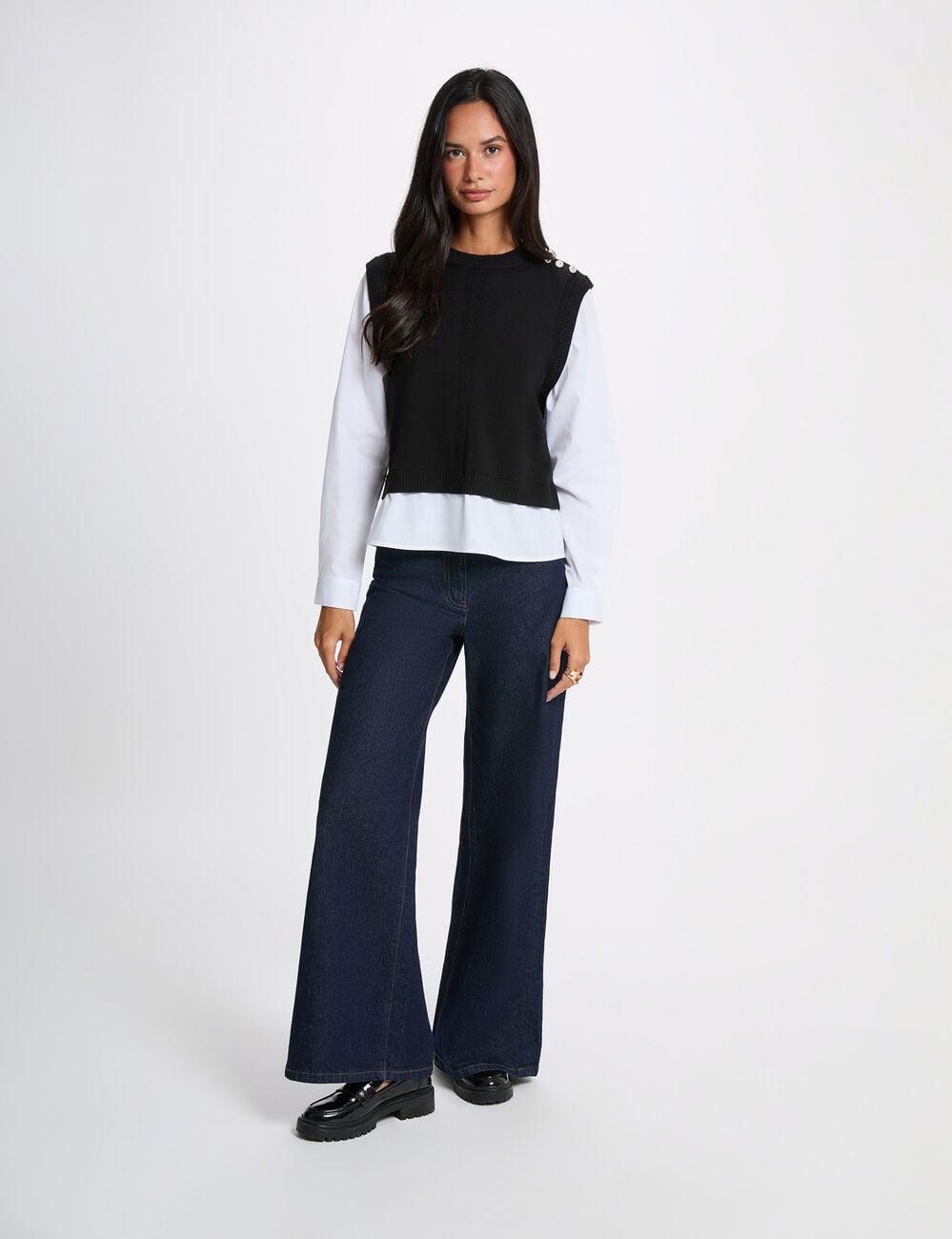 Pull ajust&eacute; col &agrave; revers noir femme