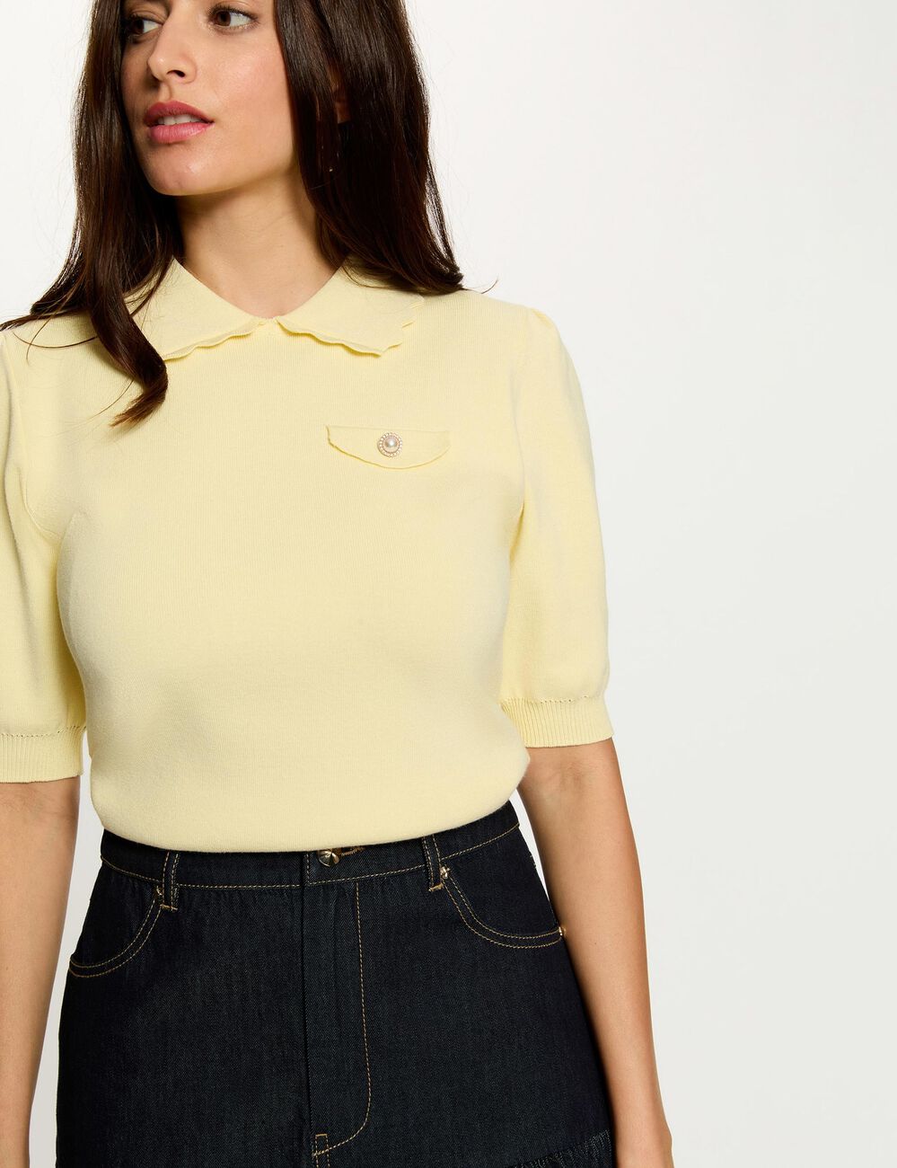 Pullover mit Puff&auml;rmeln pastelgelb damen