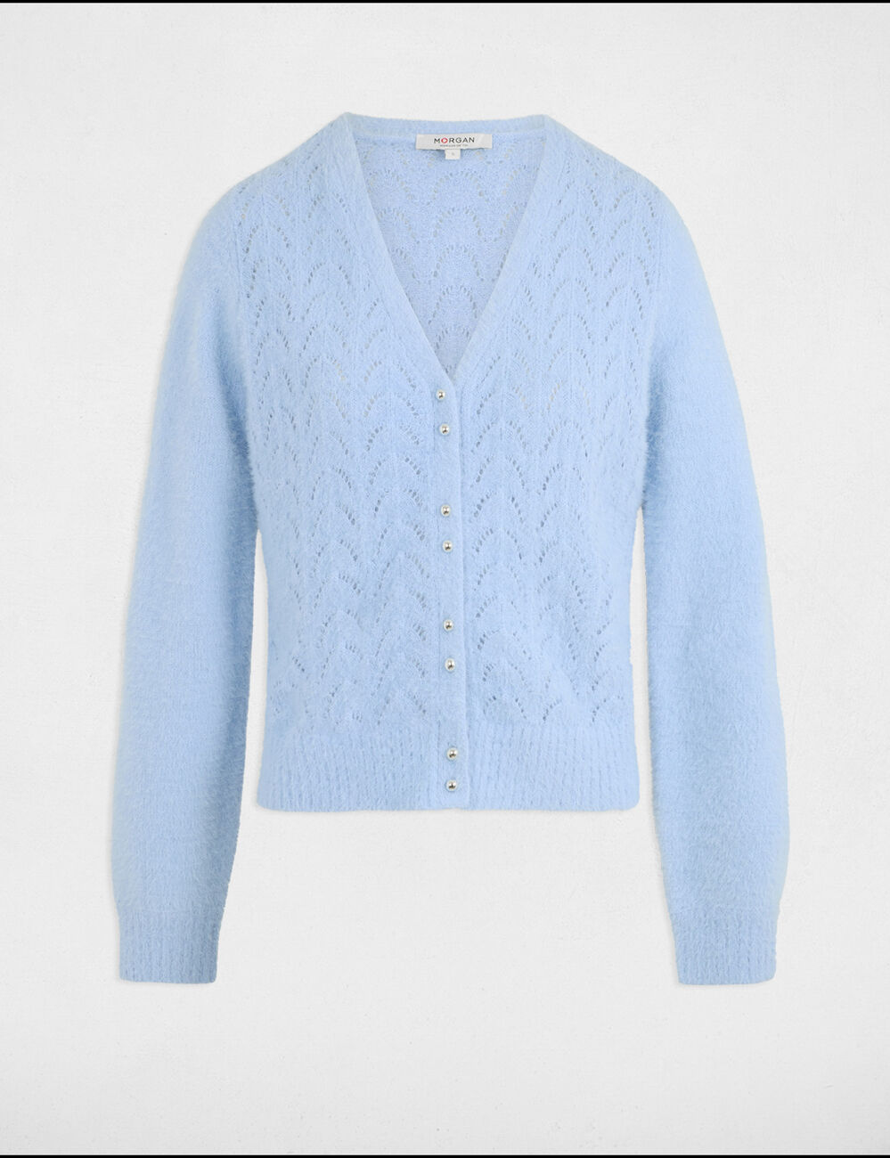 Gilet manches longues à détails ajourés bleu ciel femme