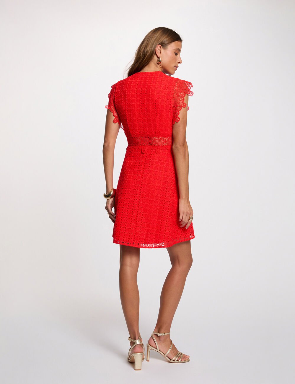 Kurzes ausgestelltes Kleid mit Spitze leuchtend rot damen