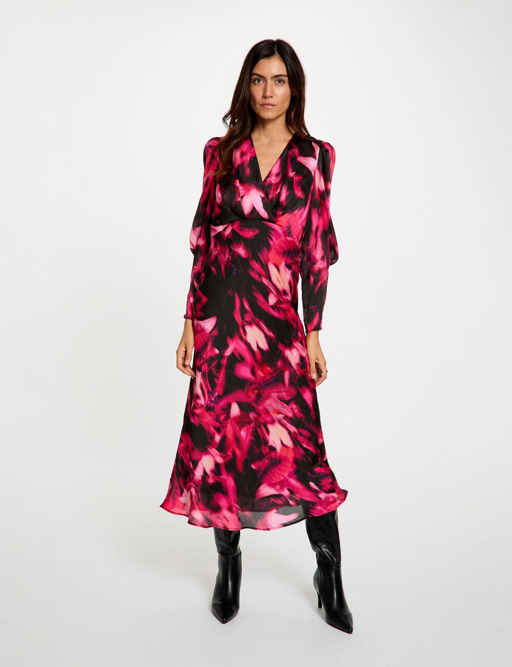 Robe voile col v multicolore femme