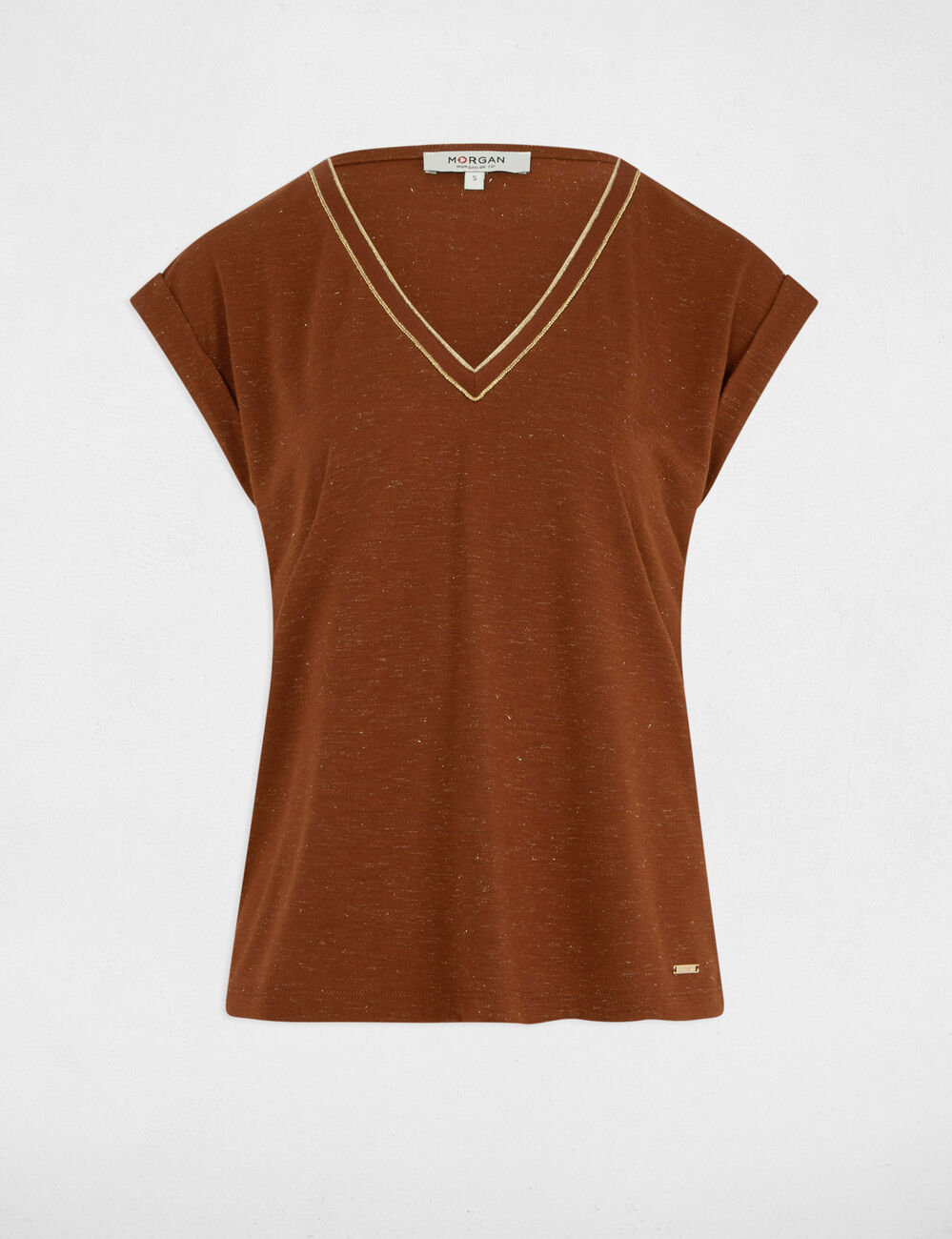 T-shirt manches courtes marron cognac femme