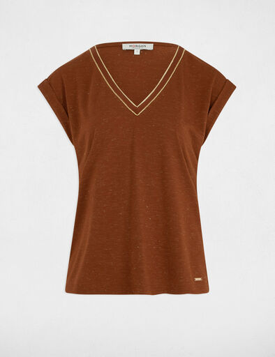 t shirt manches courtes marron cognac femme T-shirt manches courtes marron cognac femme