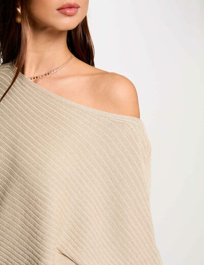 Pullover mit Carmenausschnitt sandfarben damen