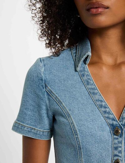 Robe courte trapèze en jean denim stone femme