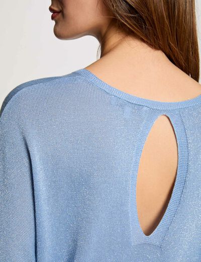 Pullover mit V-Ausschnitt und 3/4-Ärmeln bleu gris damen