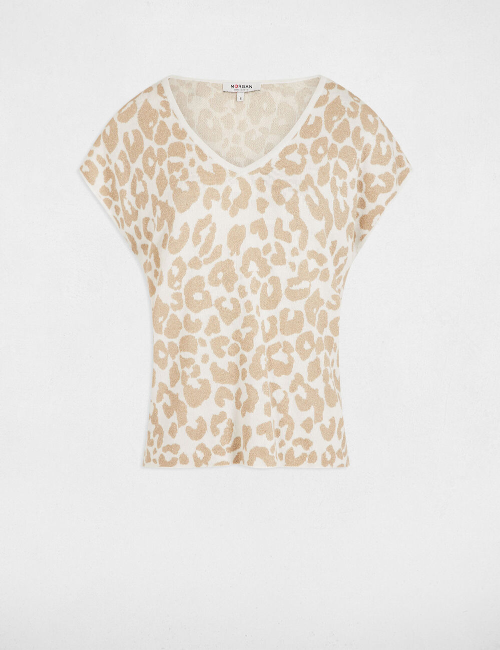Pull manches courtes imprimé ivoire femme