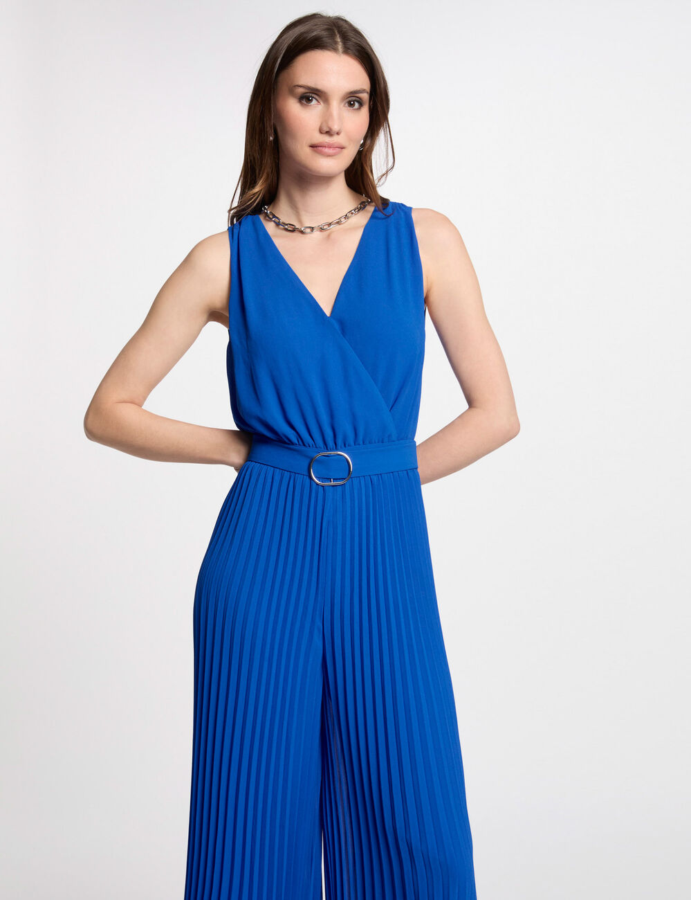 Lockerer Jumpsuit mit plissierten Beinen elektrisch blau damen