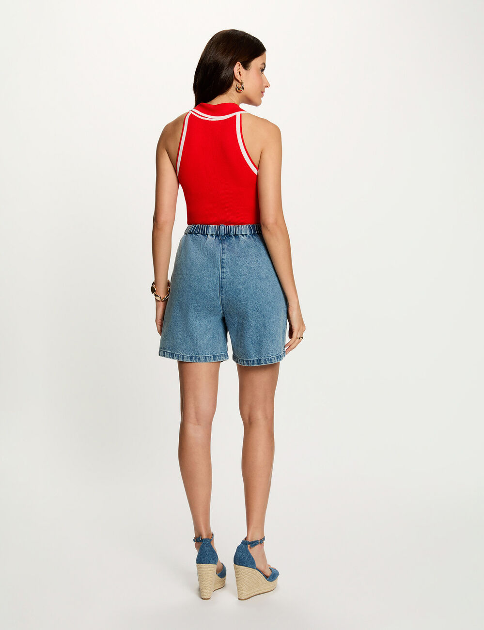 Hochgeschnittener Bermuda double stone denim damen