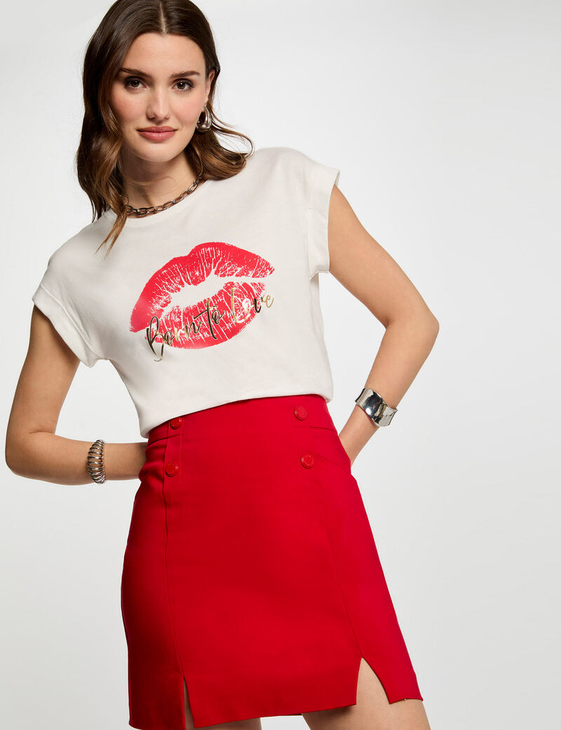 Jupe courte à boutons rouge femme