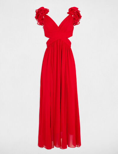 Robe longue droite fluide rouge femme