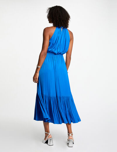 Robe longue évasée fluide bleu electrique femme