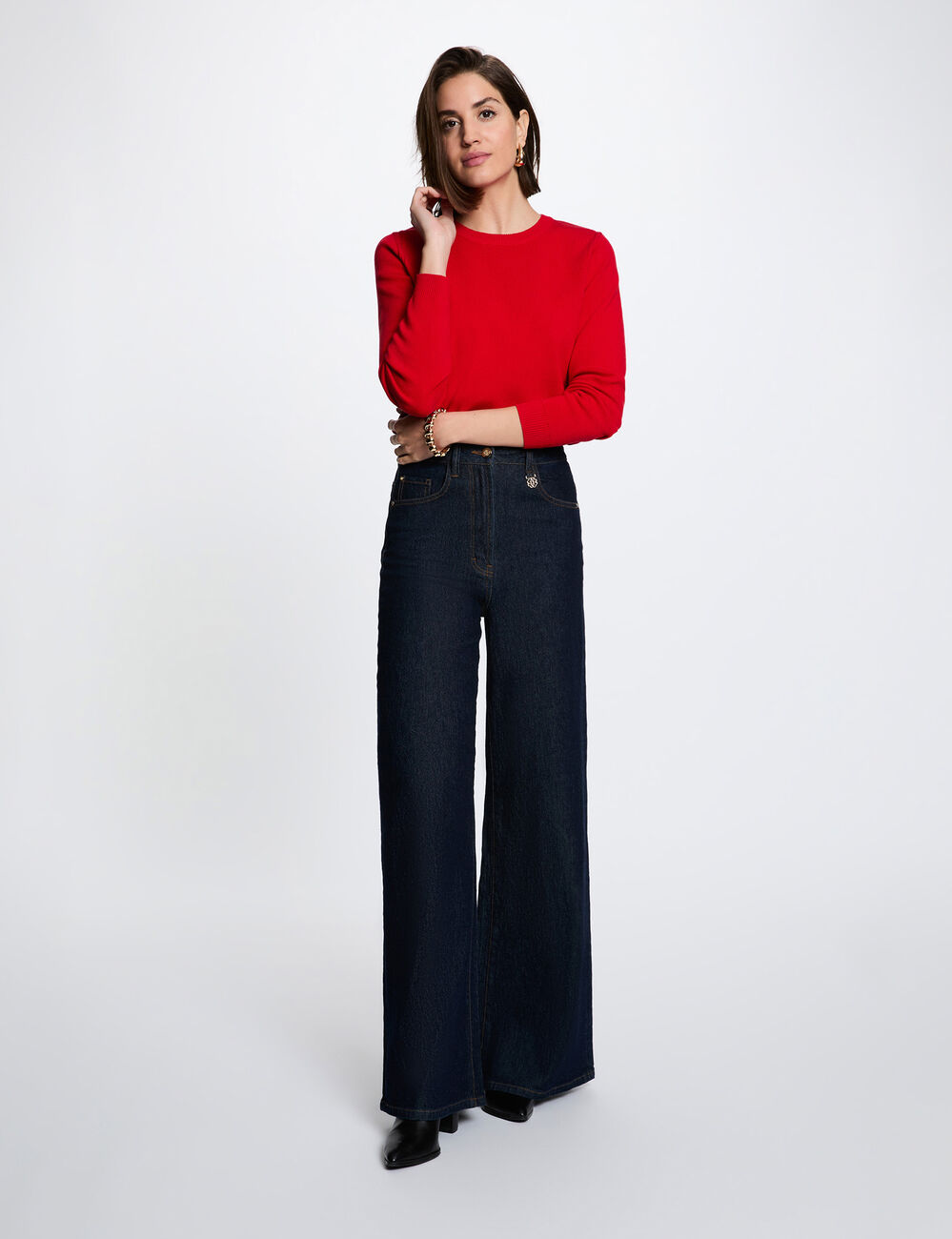 Pull maille relief rouge femme