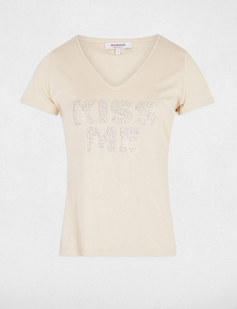 T-shirt à inscription beige femme