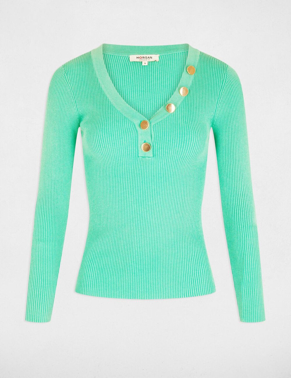 Langarmpullover aus feinem Strick mit Knöpfen mintgrün damen